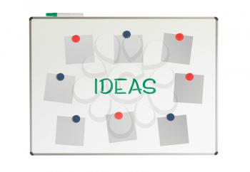 Ideas on a whiteboard, isolated on a white background