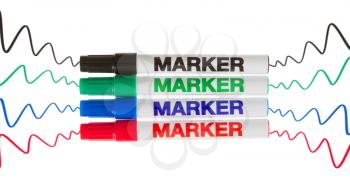 Four colorful highlighters isolated on pure white