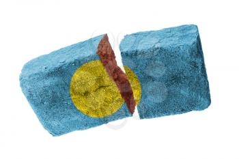 Rough broken brick, isolated on white background, flag of Palau