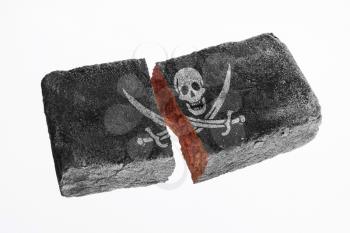 Rough broken brick, isolated on white background, Pirate flag