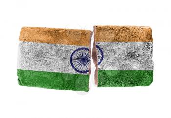 Rough broken brick, isolated on white background, flag of India