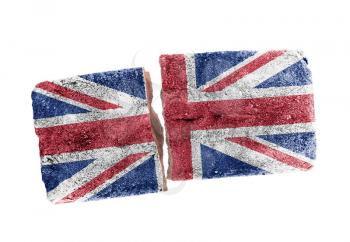 Rough broken brick, isolated on white background, flag of the UK