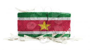 Brick with broken glass, violence concept, flag of Suriname