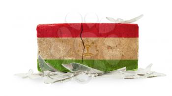 Brick with broken glass, violence concept, flag of Tajikistan