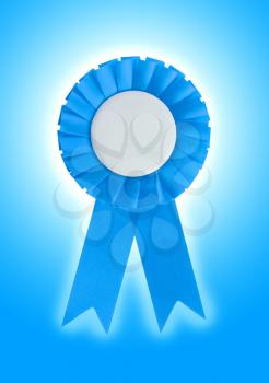 Award ribbon isolated on a white background, light blue