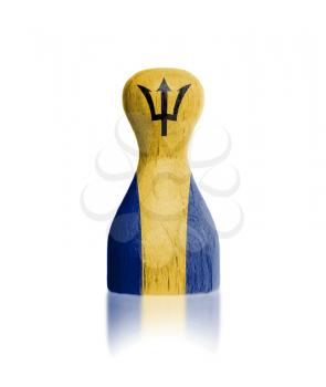 Wooden pawn with a painting of a flag, Barbados