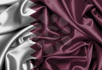 Satin flag, three dimensional render, flag of Qatar