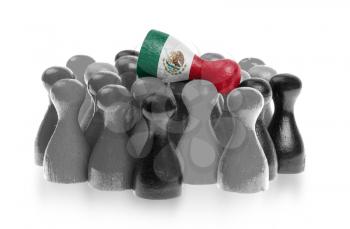 One unique pawn on top of common pawns, flag of Mexico