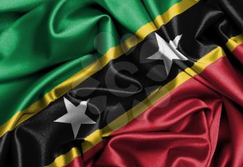 Satin flag, three dimensional render, flag of Saint Kitts and Nevis
