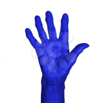 Hand symbol, saying five, saying hello or saying stop, dark blue