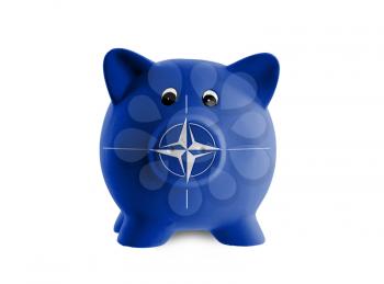 Unique pink ceramic piggy bank, NATO symbol
