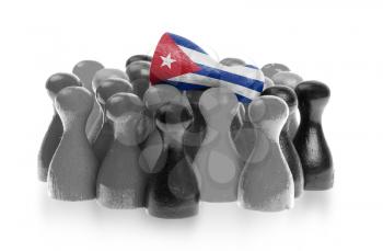 One unique pawn on top of common pawns, flag of Cuba