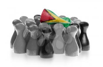 One unique pawn on top of common pawns, flag of Guyana