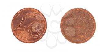 2 Euro cent coin, isolated on white