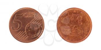 5 euro cent coin, isolated on white