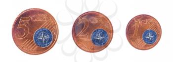 European union concept - 1, 2 and 5 eurocent, flag of the NATO