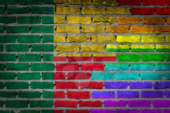 Dark brick wall texture - coutry flag and rainbow flag painted on wall - Benin