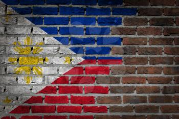 Very old dark red brick wall texture with flag - Philippines