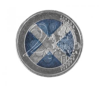 Euro coin, 2 euro, isolated on white, flag of Scotland