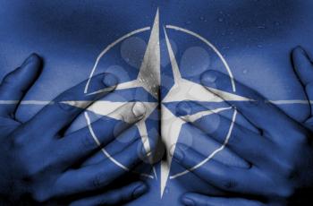 Upper part of female body, hands covering breasts, NATO