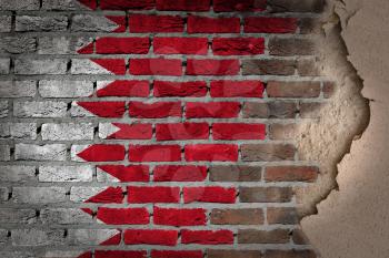 Dark brick wall texture with plaster - flag painted on wall - Bahrain