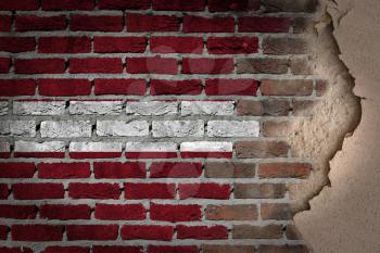 Dark brick wall texture with plaster - flag painted on wall - Latvia
