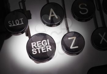 Typewriter with special buttons, register