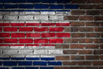 Very old dark red brick wall texture with flag - Costa RIca