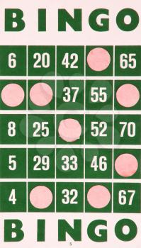 Green bingo card being used (white chips)