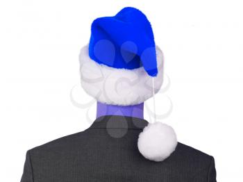 Business man with a santa hat isolated, blue