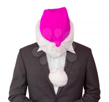 Business man with a santa hat isolated, pink