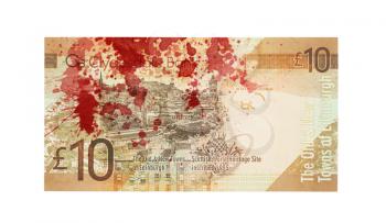 Scottish Banknote, 10 pounds, isolated on white, blood