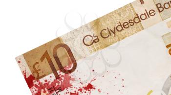 Scottish Banknote, 10 pounds, isolated on white, blood