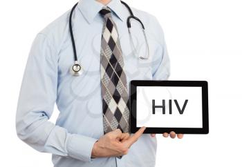 Doctor, isolated on white backgroun,  holding digital tablet - HIV
