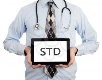 Doctor, isolated on white backgroun,  holding digital tablet - STD