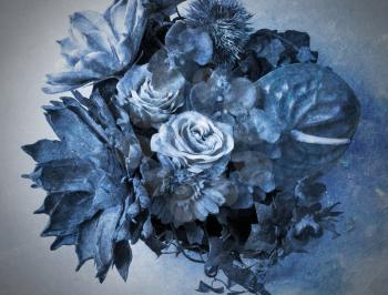 Vintage fabric bouquet of flowers background, flowers stylized