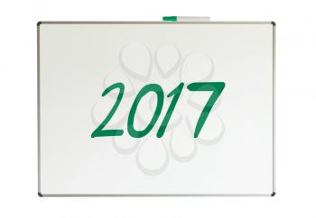 2017, message on whiteboard, isolated on a white background