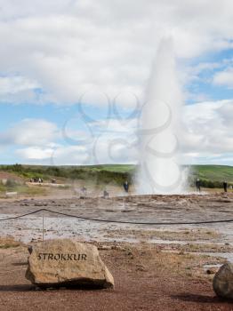 Geyser Strokkur eruption in the Geysir area, Iceland