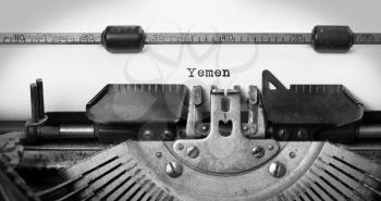 Inscription made by vintage typewriter, country, Yemen