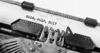 Inscription made by vintage typewriter, 2017, new year