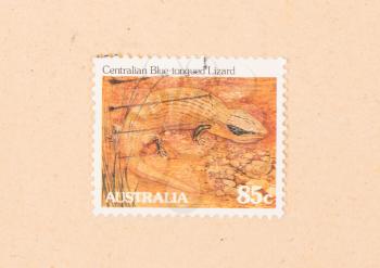 AUSTRALIA - CIRCA 1980: A stamp printed in Australia shows a centralian blue-tongued lizard, circa 1980