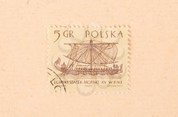 POLAND - CIRCA 1970: A stamp printed in Poland shows an old boat, circa 1970
