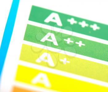 Energy label sticker, efficiency rating, isolated on white - Selective focus on label A++