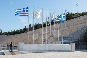 Panathenaic stadium in Athens, Greece - Flags are waving