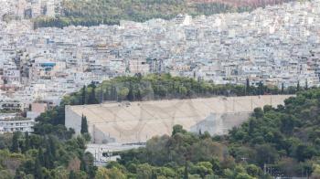 Panathenaic stadium in Athens, Greece - Flags are waving