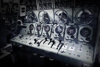 Interior of an old submarine - Limited space and lots of equipment - Command room