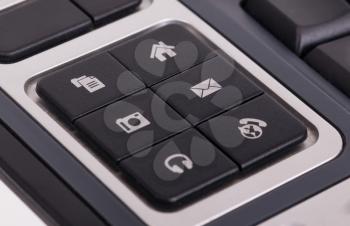 Buttons on a keyboard, selective focus on the middle right button - E-mail