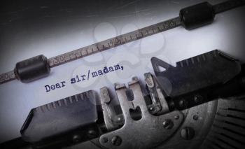 Vintage inscription made by old typewriter, Dear sir/madam