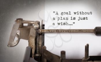 Vintage inscription made by old typewriter, A goal without a plan is just a wish