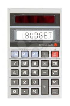 Old calculator showing a text on display - budgeting